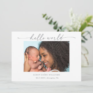 Minimal Hello World Baby Photo Announcement Card