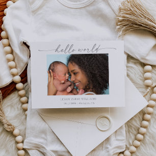 Minimal Hello World Baby Photo Announcement Card