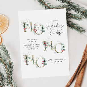 Minimal Ho Ho Ho Greenery Holiday Party Invitation