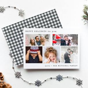 Minimal Holiday Photo Collage Black Gingham Card