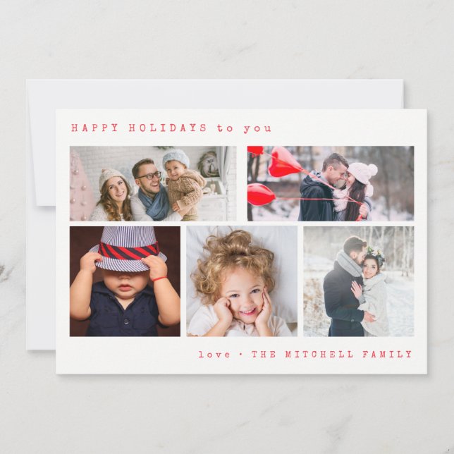 Minimal Holiday Photo Collage | Red Gingham (Front)