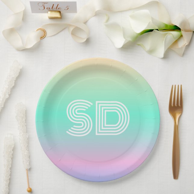 Minimal Holographic Monogram Wedding Paper Plates (Wedding)
