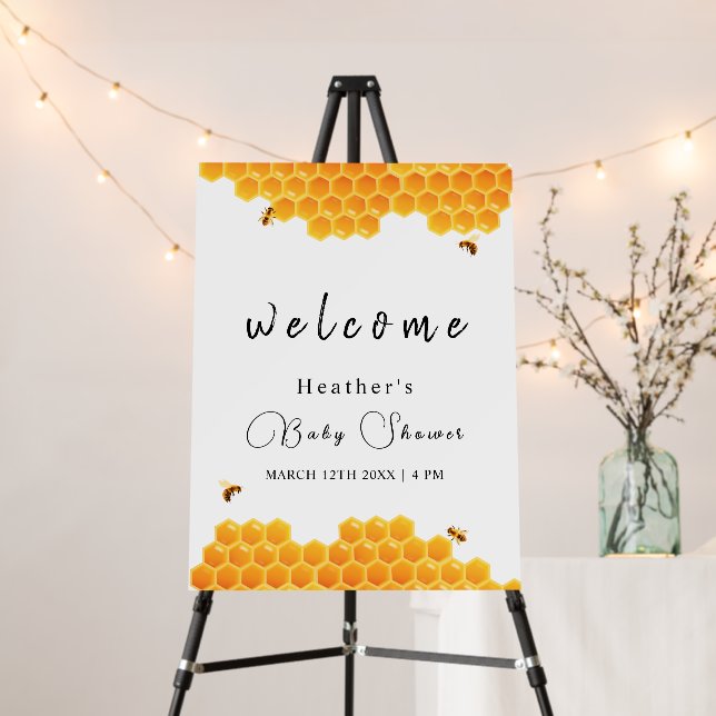 Minimal Honey Bumblebee Baby Shower Welcome Sign (In Situ (Stand))