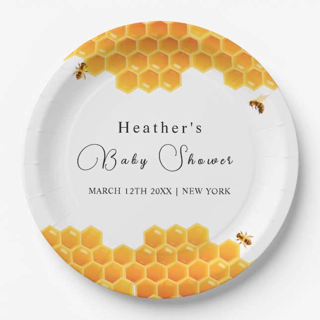 Minimal Honey Bumblebee Boy Baby Shower  Paper Plates (Front)