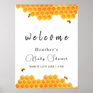 Minimal Honey Bumblebee Boy Baby Shower Welcome  Poster
