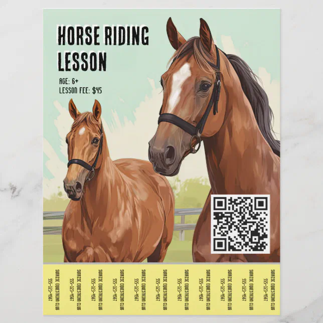 Minimal Horse Riding Lesson With QR Code Flyer | Zazzle