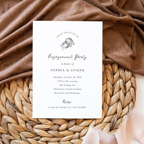 Minimal Horseshoe Black and White Engagement Party Invitation