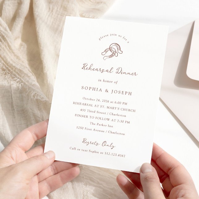 Minimal Horseshoe Brown and White Rehearsal Dinner Invitation (Creator Uploaded)