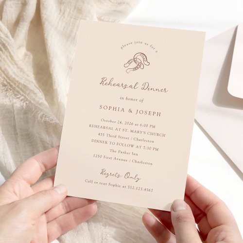 Minimal Horseshoe | Neutral Brown Rehearsal Dinner Invitation