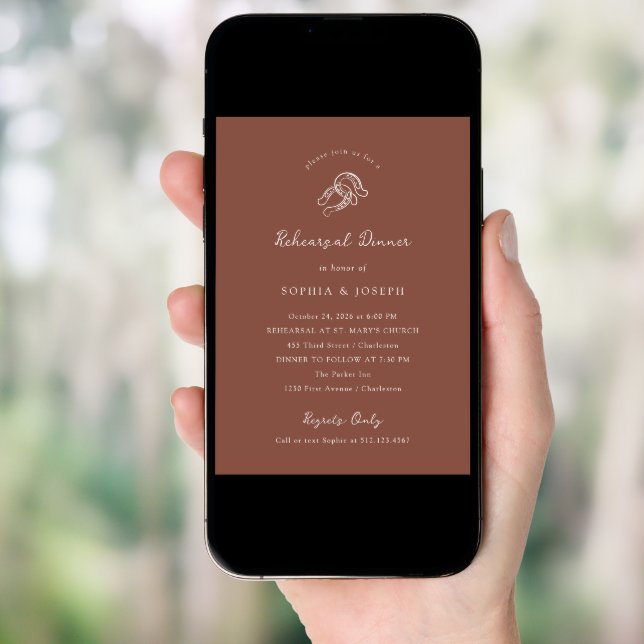 Minimal Horseshoe | Rustic Brown Rehearsal Dinner Invitation (Front Digital)
