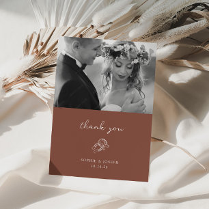 Minimal Horseshoe Rustic Brown Wedding Photo Thank You Card