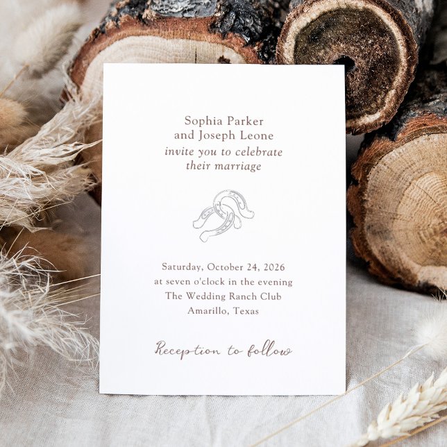 Minimal Horseshoe | Rustic Brown Wedding Silver Foil Invitation (Creator Uploaded)