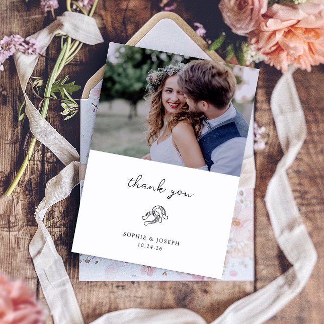 Minimal Horseshoe | Wedding Photo Thank You Card (Creator Uploaded)