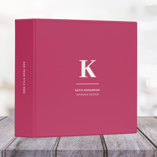 Minimal Hot Pink Modern Typographic Monogram 3 Ring Binder (Creator Uploaded)