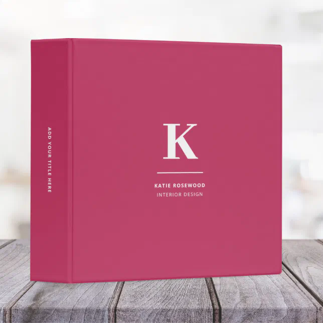 Minimal Hot Pink Modern Typographic Monogram 3 Ring Binder | Zazzle