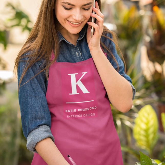 Minimal Hot Pink Modern Typographic Monogram Apron (Creator Uploaded)