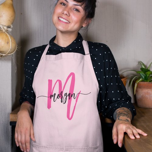 Minimal Hot Pink Modern Typographic Monogram Apron