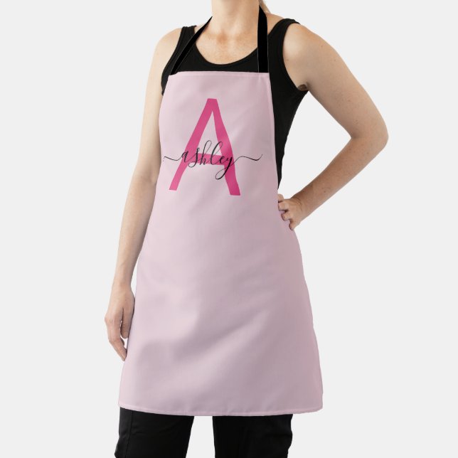 Minimal Hot Pink Modern Typographic Monogram Apron (Insitu)