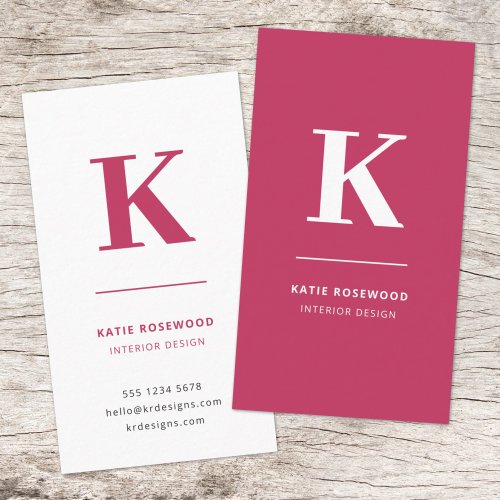 Minimal Hot Pink Modern Typographic Monogram Business Card