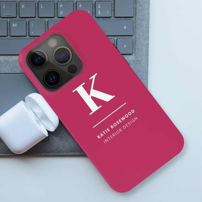 Minimal Hot Pink Modern Typographic Monogram Case-Mate iPhone Case (Creator Uploaded)