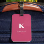 Minimal Hot Pink Modern Typographic Monogram Luggage Tag<br><div class="desc">A minimalist vertical design in an elegant style with a hot pink feature color and large typographic initial monogram. The text can easily be customized for a design as unique as you are!</div>
