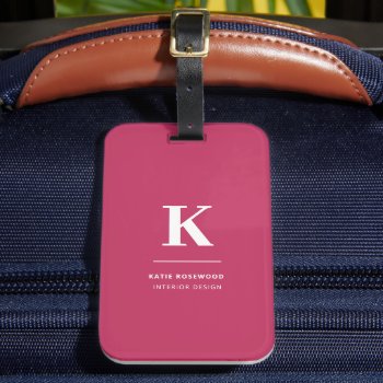 Minimal Hot Pink Modern Typographic Monogram Luggage Tag by GuavaDesign at Zazzle