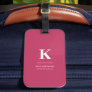 Minimal Hot Pink Modern Typographic Monogram Luggage Tag