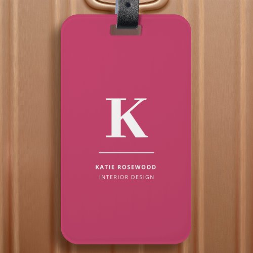 Minimal Hot Pink Modern Typographic Monogram Luggage Tag