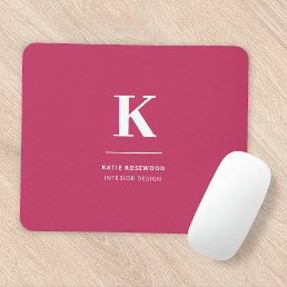 Minimal Hot Pink Modern Typographic Monogram Mouse Pad