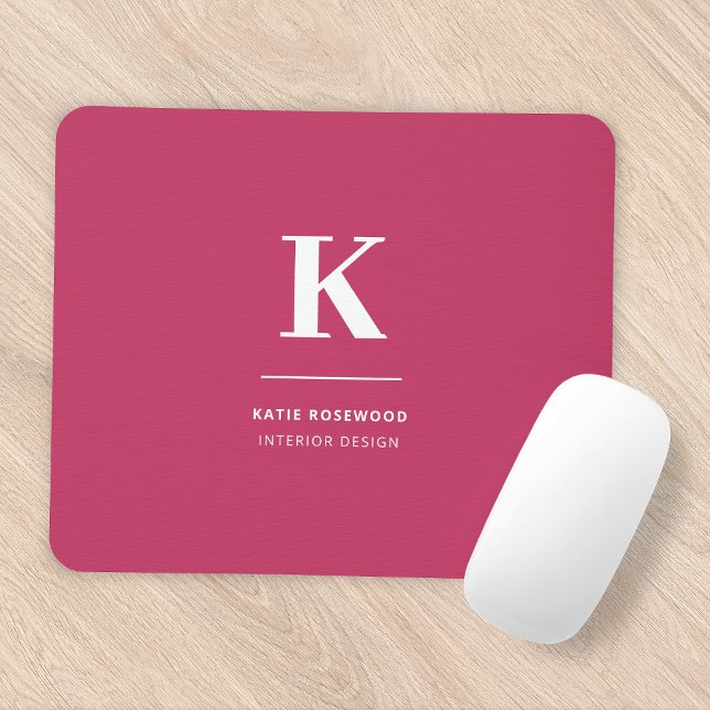 Minimal Hot Pink Modern Typographic Monogram Mouse Pad (Creator Uploaded)