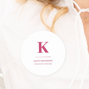 Minimal Hot Pink Modern Typographic Monogram Name Tag