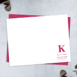 Minimal Hot Pink Modern Typographic Monogram Note Card