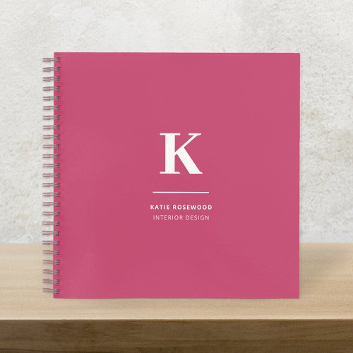 Minimal Hot Pink Modern Typographic Monogram Notebook