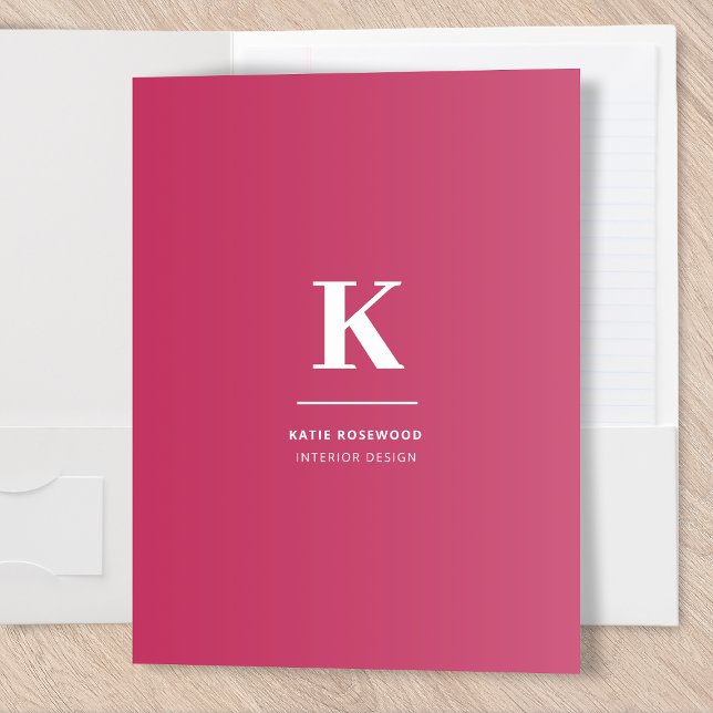 Minimal Hot Pink Modern Typographic Monogram Pocket Folder (Creator Uploaded)