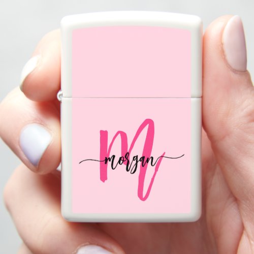 Minimal Hot Pink Modern Typographic Monogram Zippo Lighter