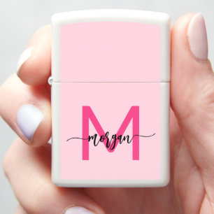 Minimal Hot Pink Modern Typographic Monogram Zippo Lighter