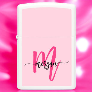 Minimal Hot Pink Modern Typographic Monogram Zippo Lighter