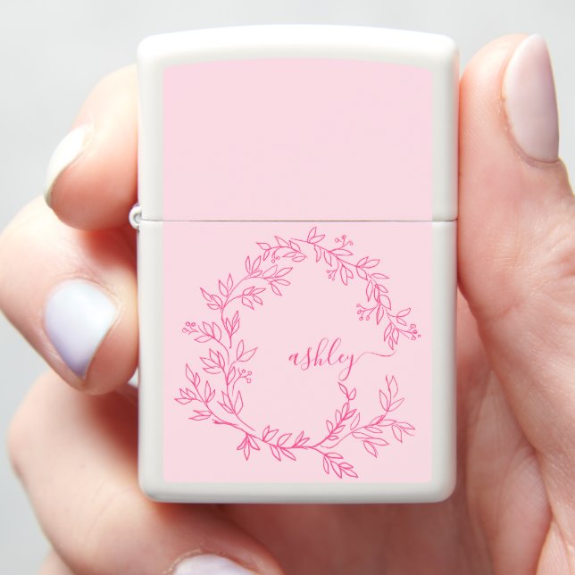 Minimal Hot Pink Modern Typographic Monogram Zippo Lighter (In Hand)