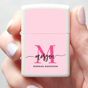 Minimal Hot Pink Modern Typographic Monogram Zippo Lighter