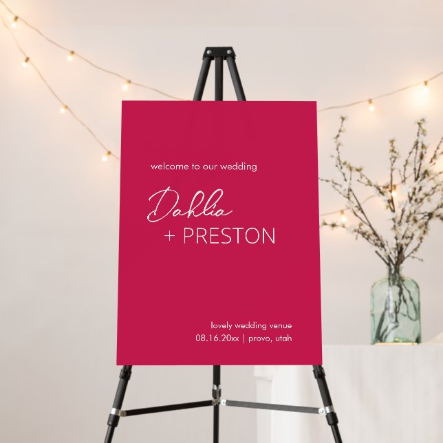Minimal Hot Pink Modern Wedding Welcome Sign (In Situ (Stand))