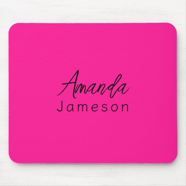 Minimal Hot Pink Monogram Mouse Pad (Front)