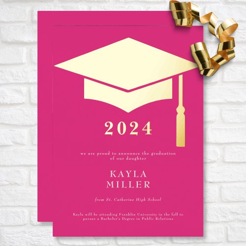 Minimal Hot Pink White Gold Cap Grad Announcement
