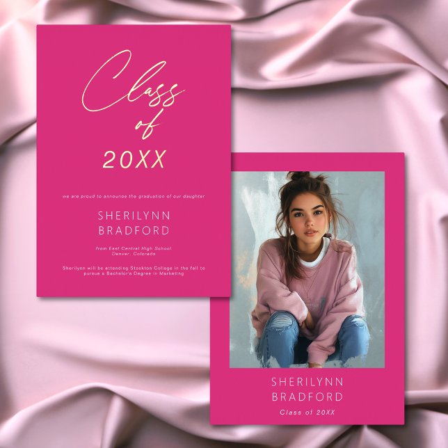 Minimal Hot Pink & White Graduation Announcement (Minimal Hot Pink & White Graduation Announcement)