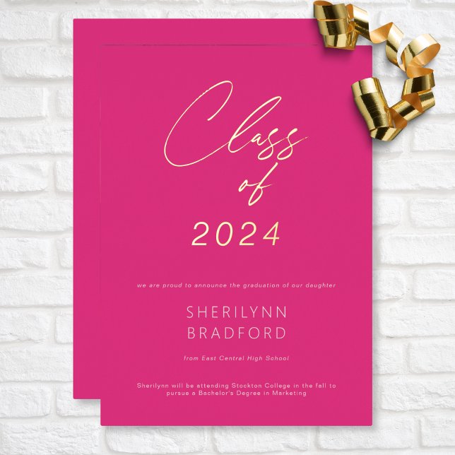 Minimal Hot Pink & White Graduation Announcement (Minimal Hot Pink & White Graduation Announcement)
