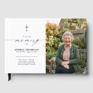 Minimal In Loving Memory Photo Catholic Funeral Guest Book