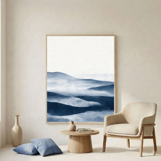 Minimal Indigo Layered Landscape Art Poster