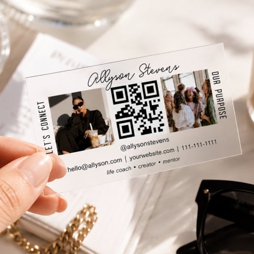 Minimal Influencer Photo QR Code Transparent Clear Business Cards