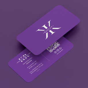Minimal Initial Monogram Professional Royal Purple Business Card