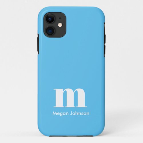 Minimal Initial Name Letter Monogram Blue Modern  iPhone 11 Case