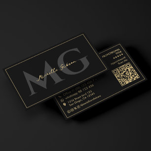Minimal Initials Black Script Professional Business Card
